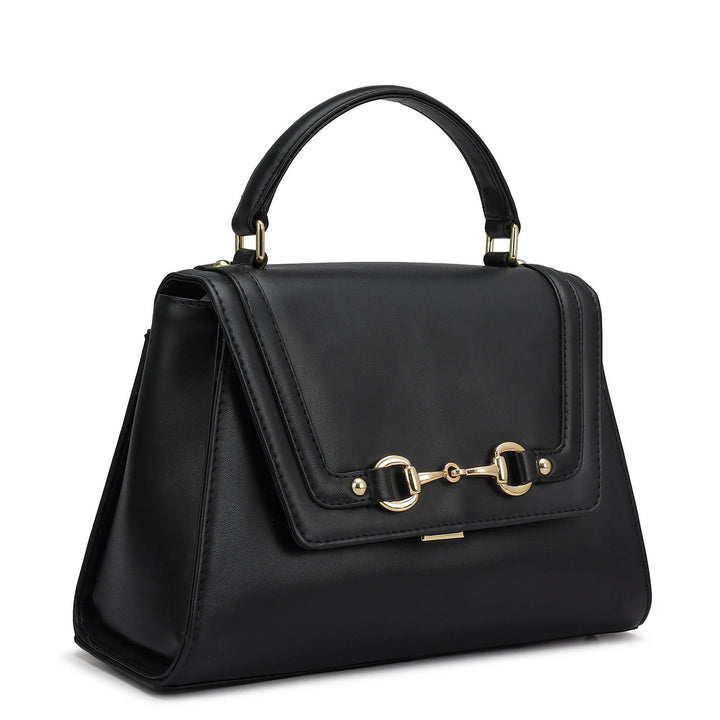 Small Plain Leather Satchel - Black