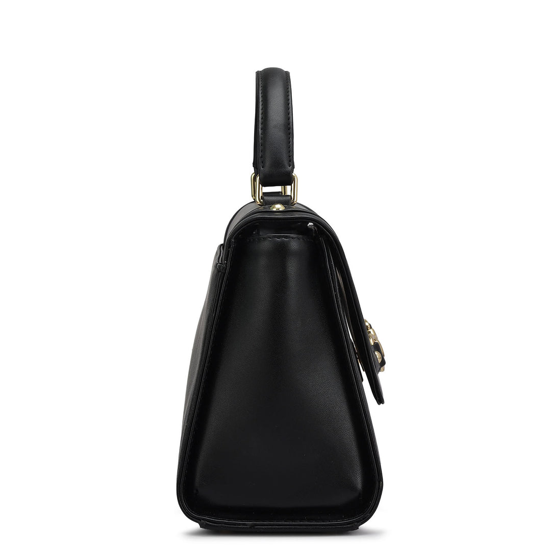 Small Plain Leather Satchel - Black