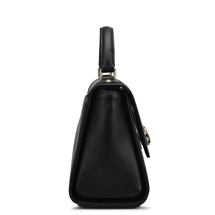Small Plain Leather Satchel - Black