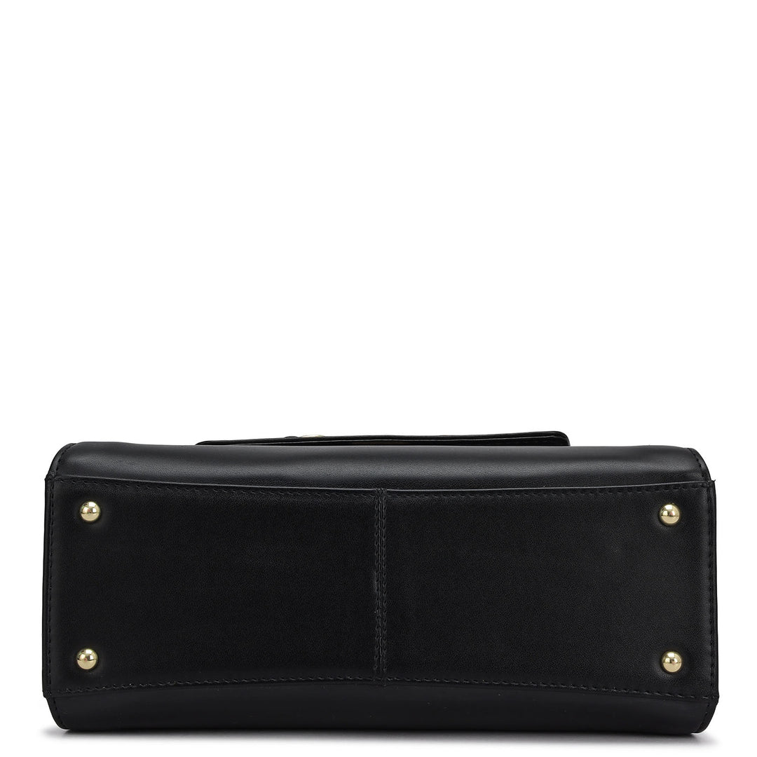 Small Plain Leather Satchel - Black