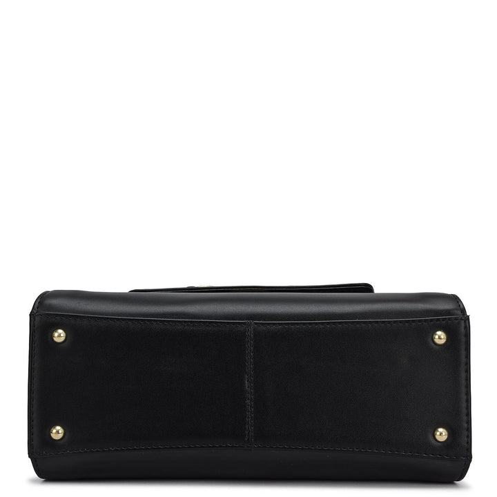 Small Plain Leather Satchel - Black