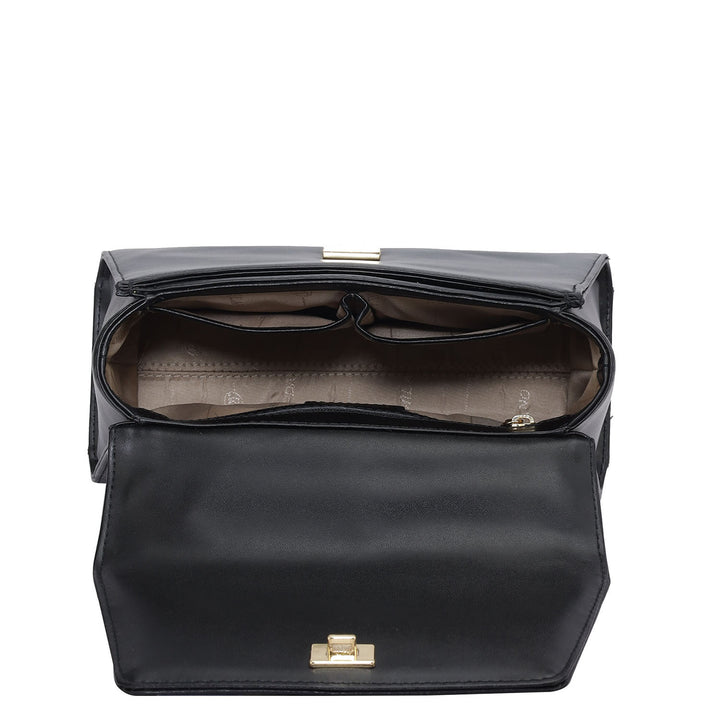 Small Plain Leather Satchel - Black