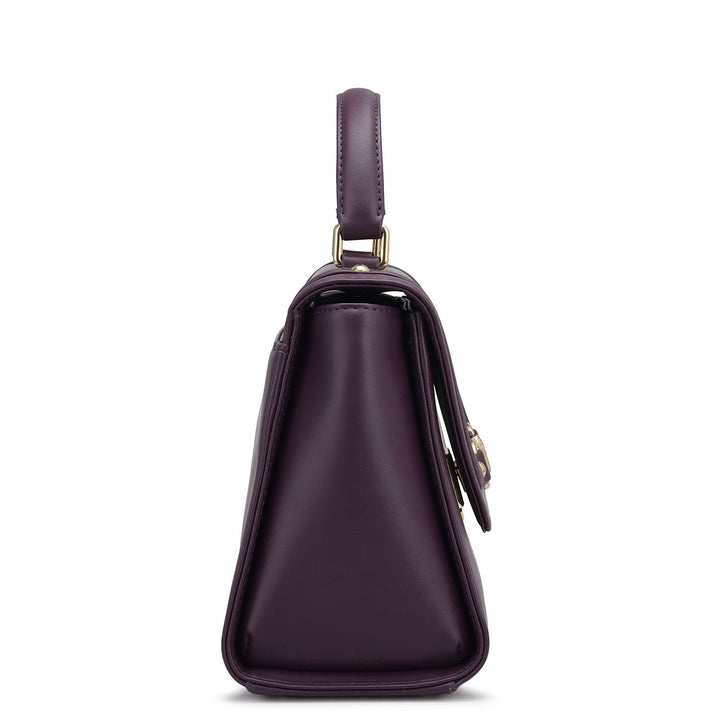 Small Plain Leather Satchel - Grapevine