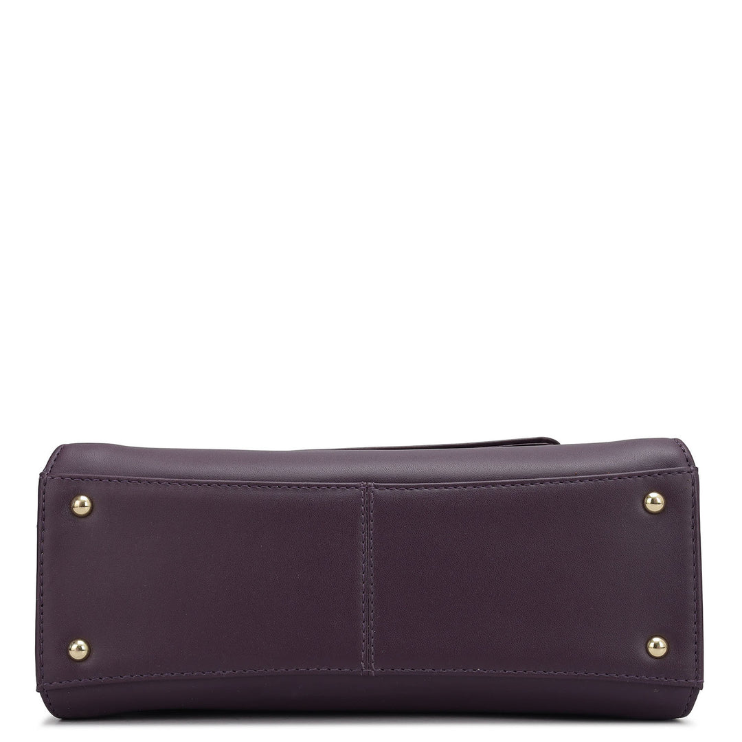 Small Plain Leather Satchel - Grapevine