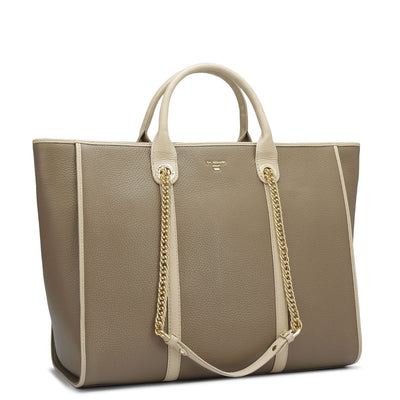 Large Wax Leather Satchel - Greyish Taupe