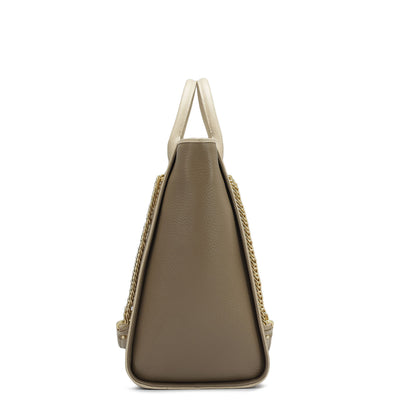Large Wax Leather Satchel - Greyish Taupe