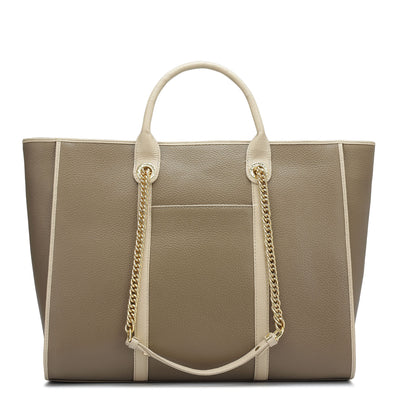 Large Wax Leather Satchel - Greyish Taupe