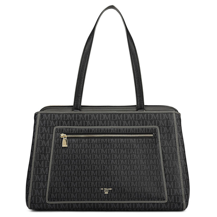 Medium Monogram Leather Shoulder Bag - Black