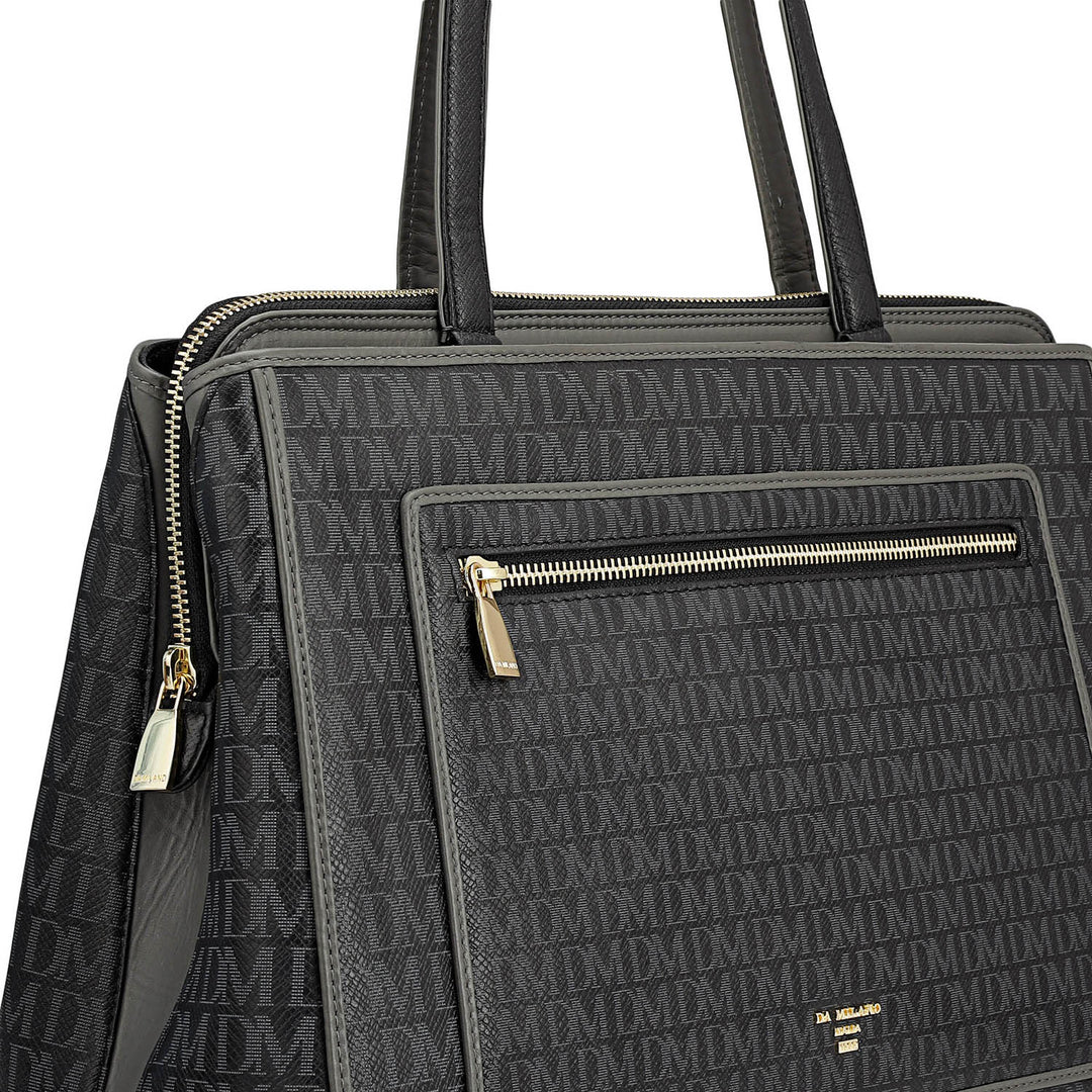 Medium Monogram Leather Shoulder Bag - Black