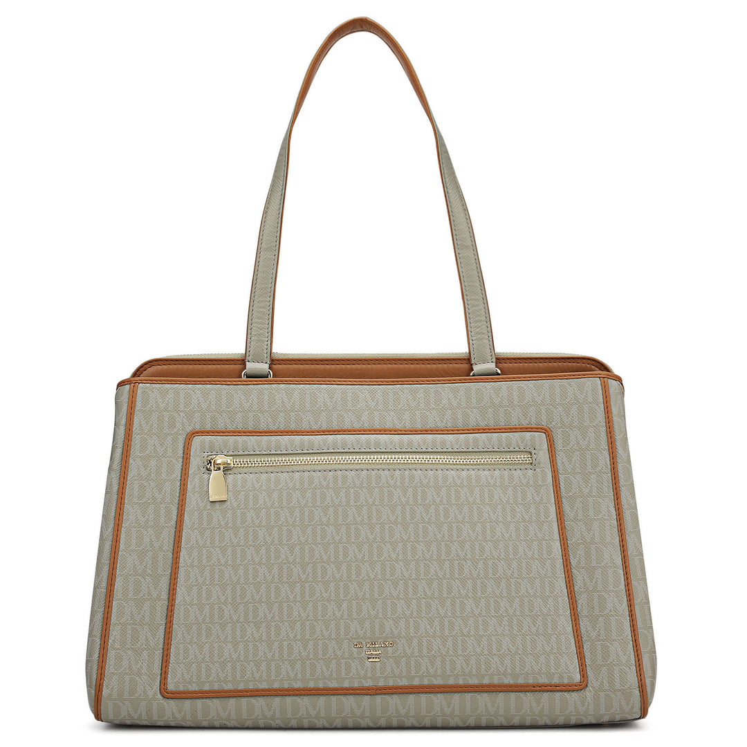 Medium Monogram Leather Shoulder Bag - Stone Grey