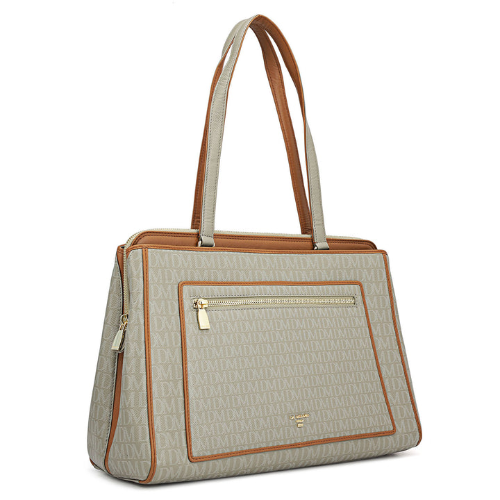 Medium Monogram Leather Shoulder Bag - Stone Grey