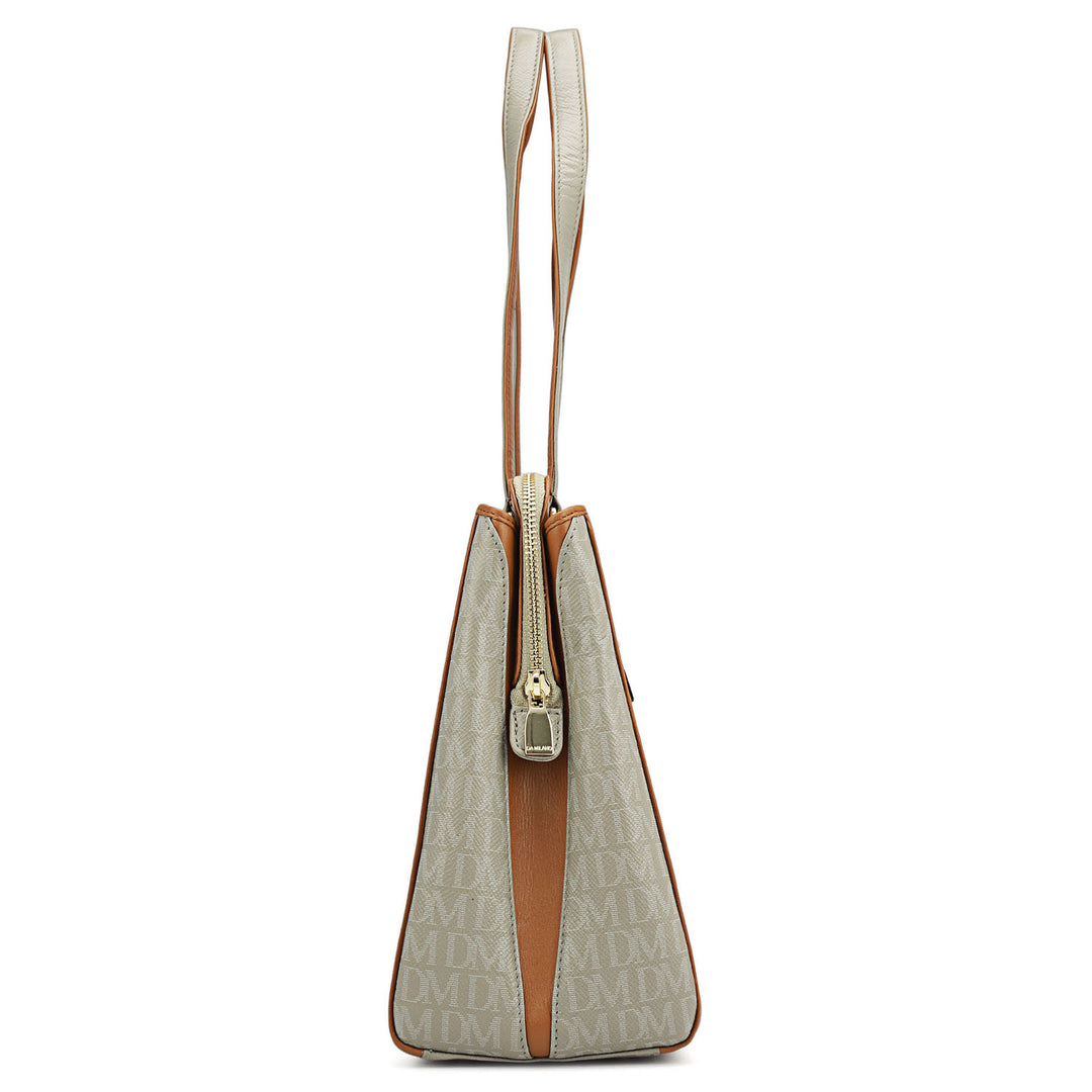 Medium Monogram Leather Shoulder Bag - Stone Grey