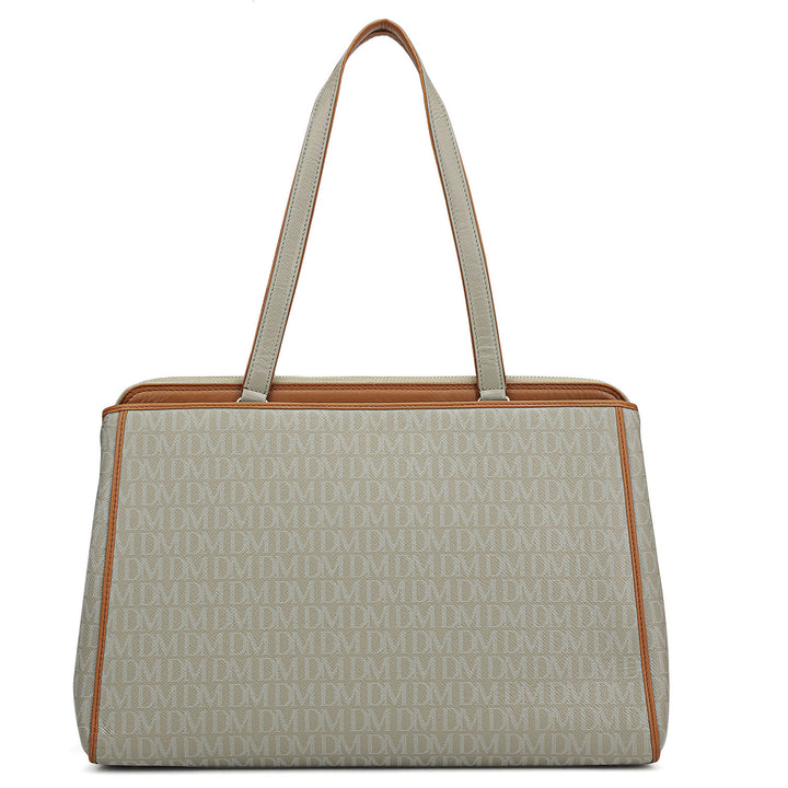 Medium Monogram Leather Shoulder Bag - Stone Grey