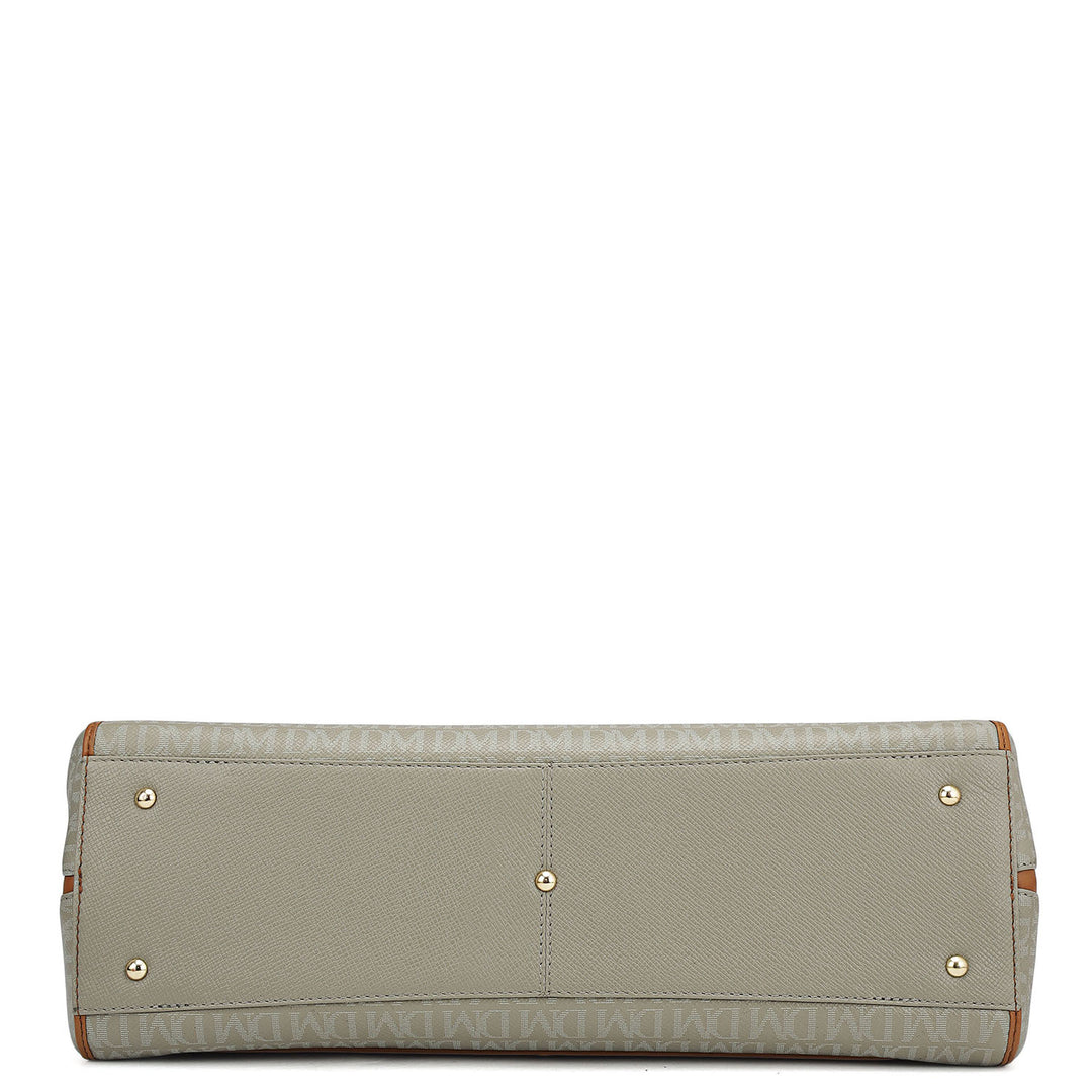Medium Monogram Leather Shoulder Bag - Stone Grey