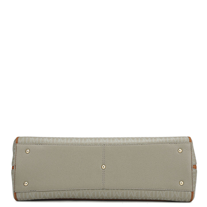 Medium Monogram Leather Shoulder Bag - Stone Grey