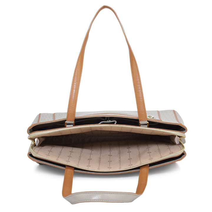 Medium Monogram Leather Shoulder Bag - Stone Grey