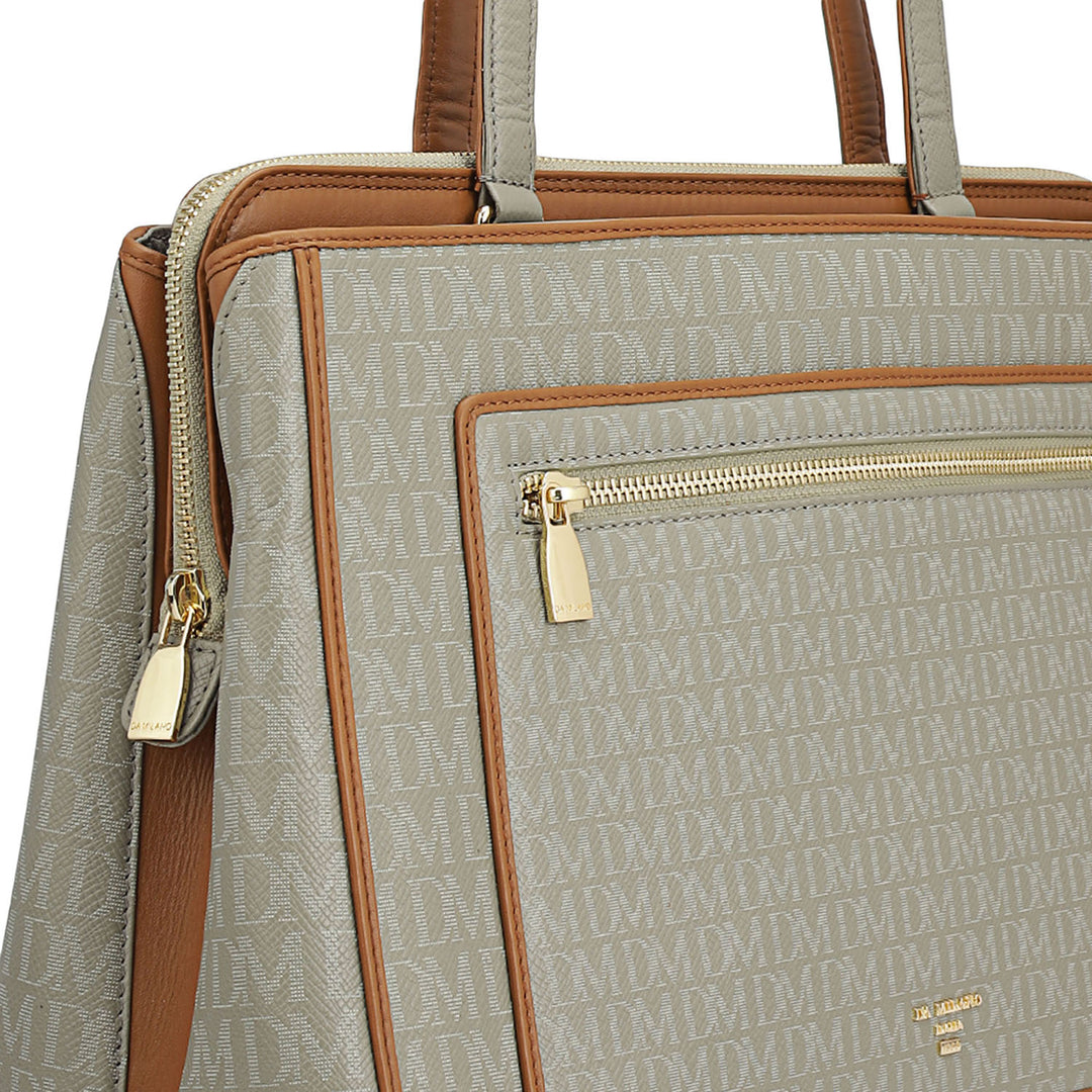 Medium Monogram Leather Shoulder Bag - Stone Grey