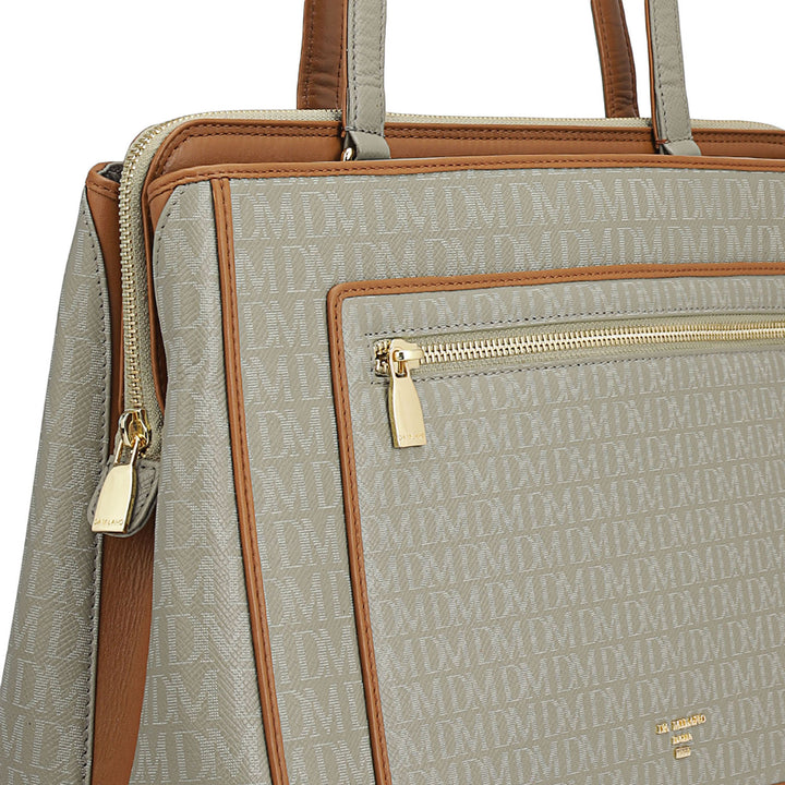 Medium Monogram Leather Shoulder Bag - Stone Grey