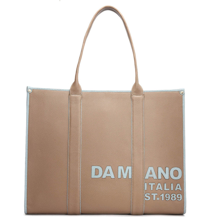 Oversized Wax Leather Book Tote - Greyish Taupe