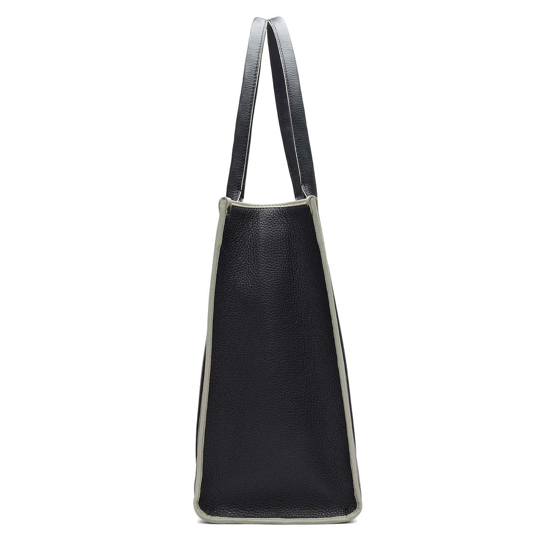 Oversized Wax Leather Book Tote - Black