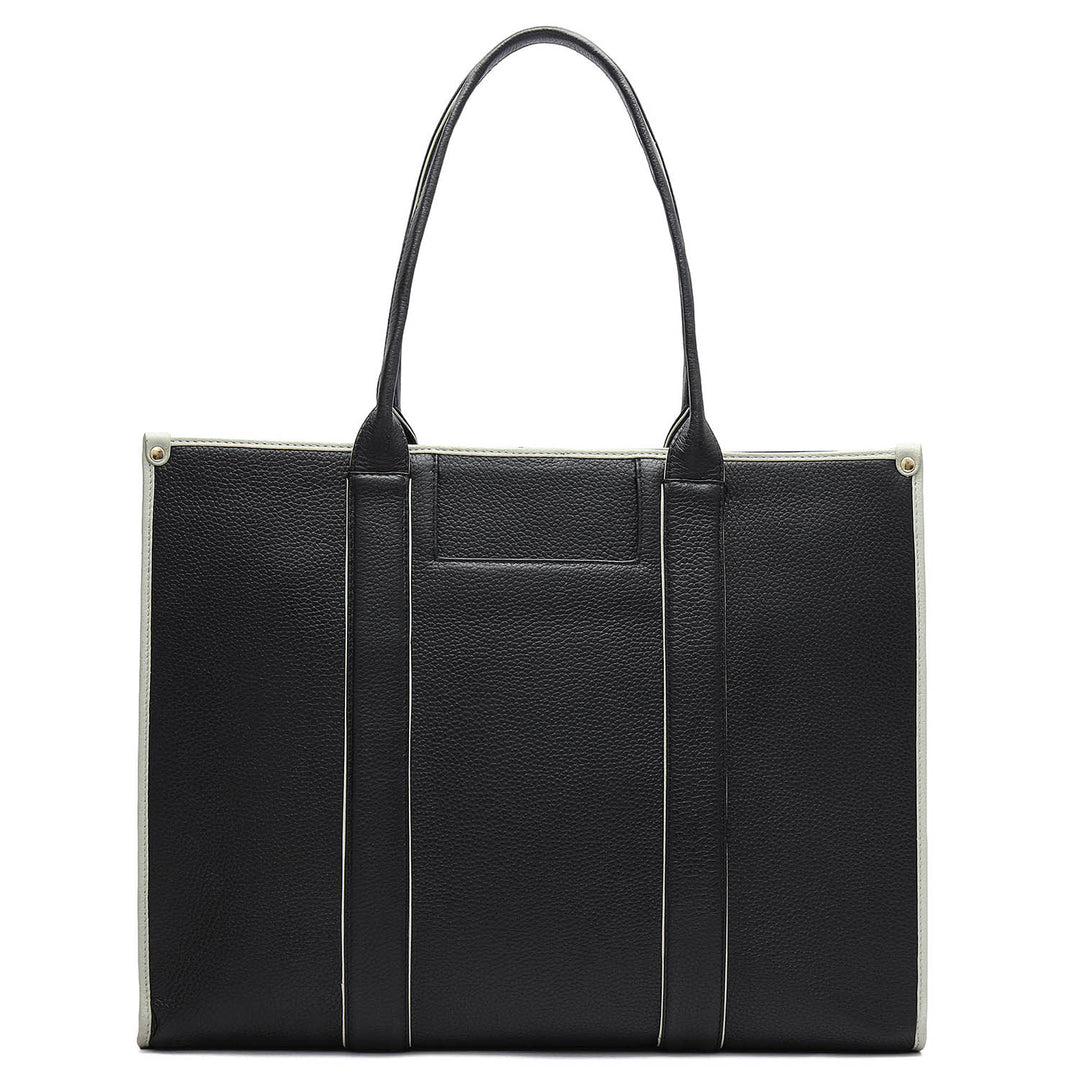 Oversized Wax Leather Book Tote - Black