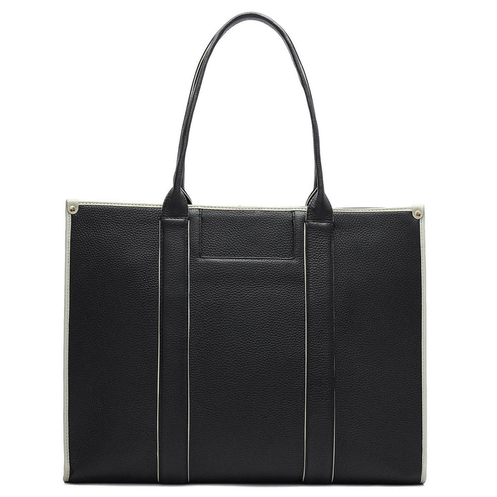 Oversized Wax Leather Book Tote - Black