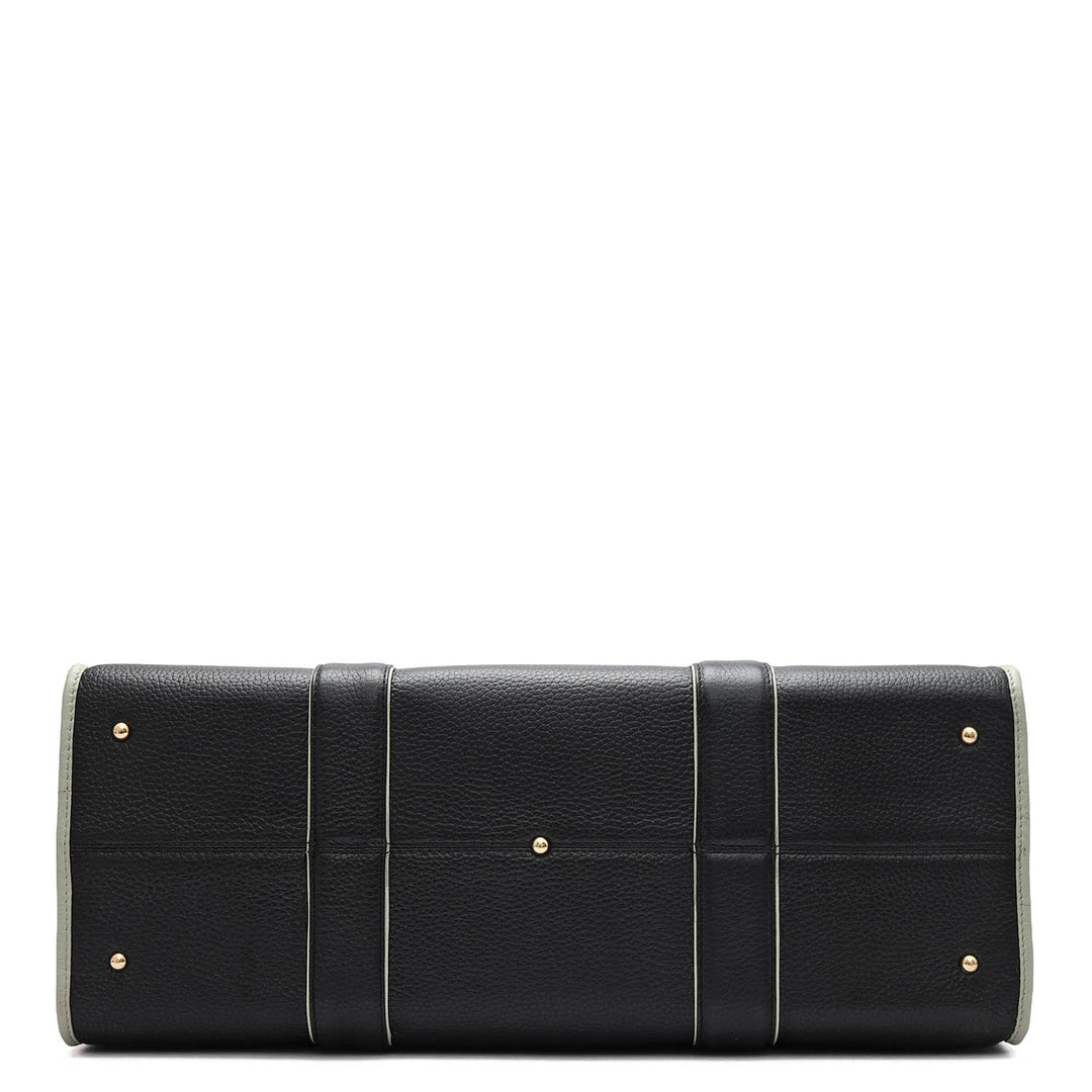 Oversized Wax Leather Book Tote - Black