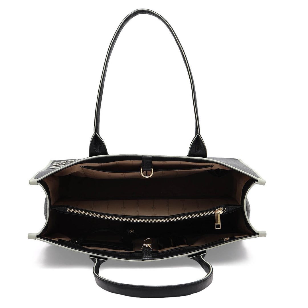 Oversized Wax Leather Book Tote - Black