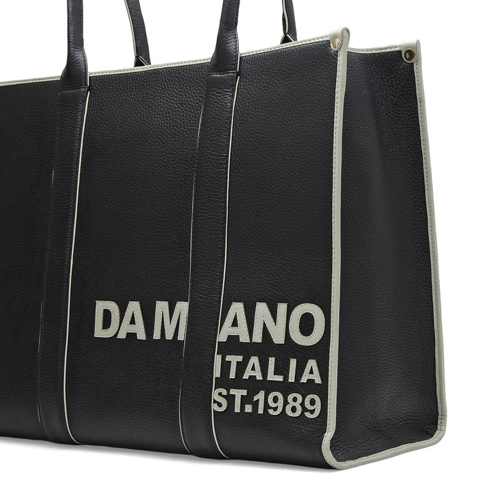 Oversized Wax Leather Book Tote - Black