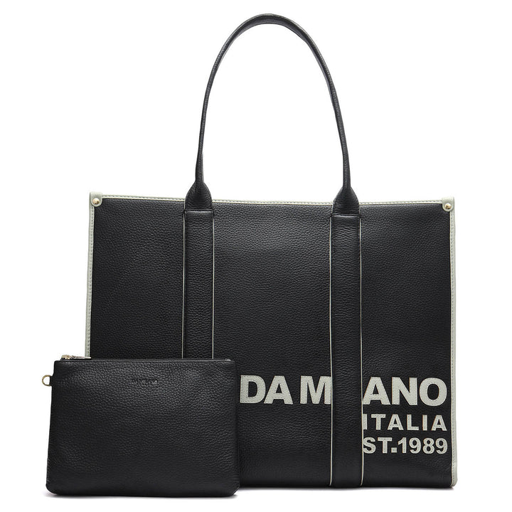 Oversized Wax Leather Book Tote - Black
