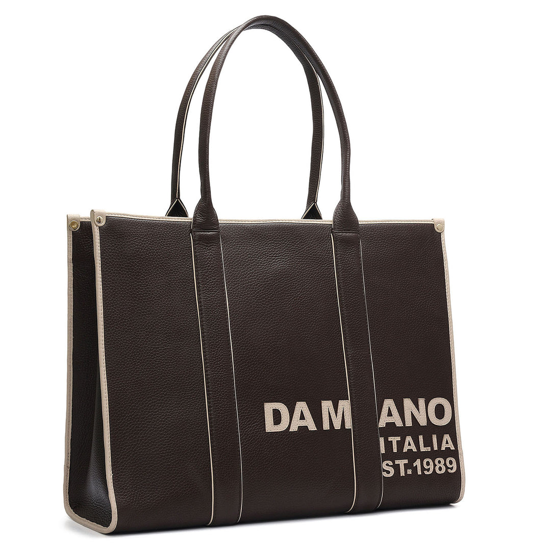 Oversized Wax Leather Book Tote Chocolate - Main Image