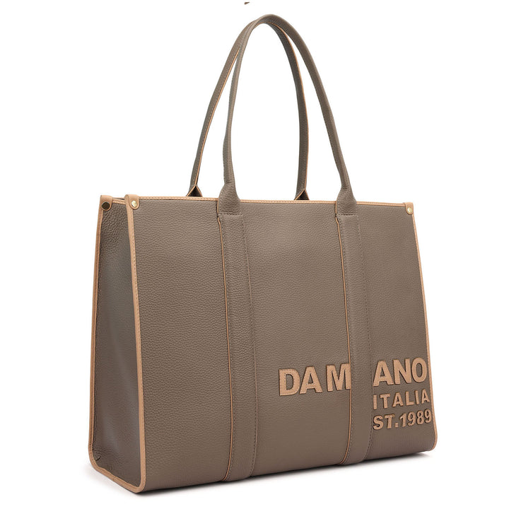 Oversized Leather Book Tote - Smoke Grey