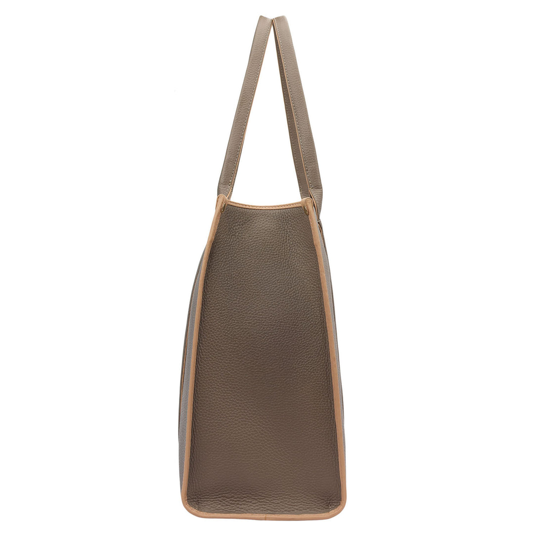 Oversized Leather Book Tote - Smoke Grey