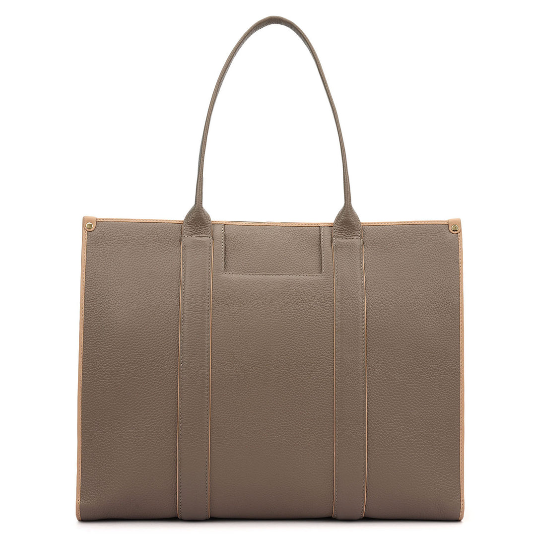Oversized Leather Book Tote - Smoke Grey