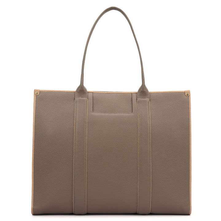 Oversized Leather Book Tote - Smoke Grey