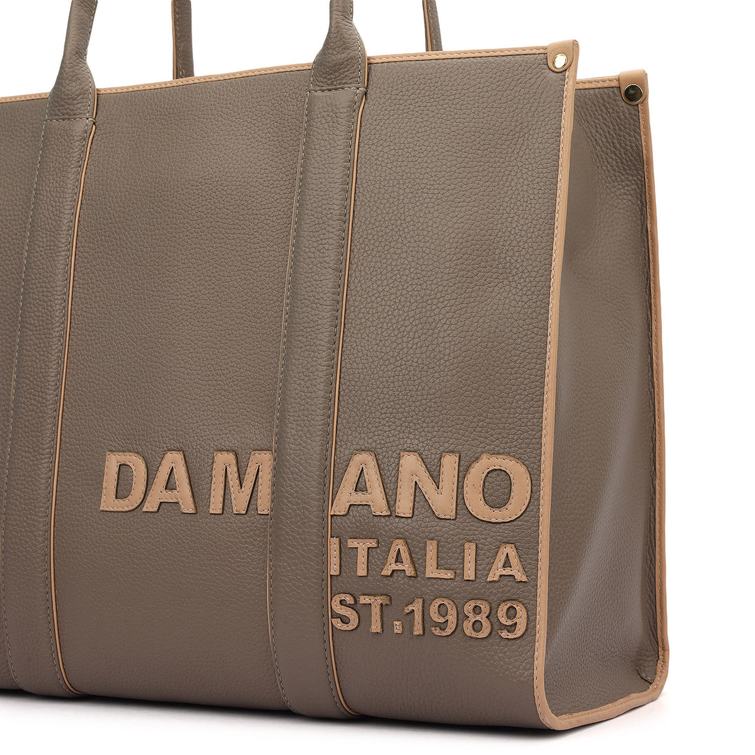 Oversized Leather Book Tote - Smoke Grey
