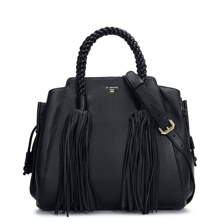 Medium Wax Leather Satchel - Black