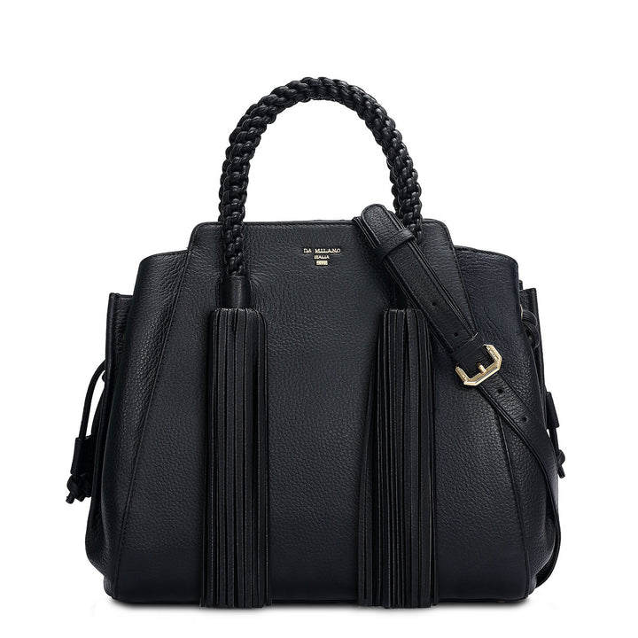 Medium Wax Leather Satchel - Black