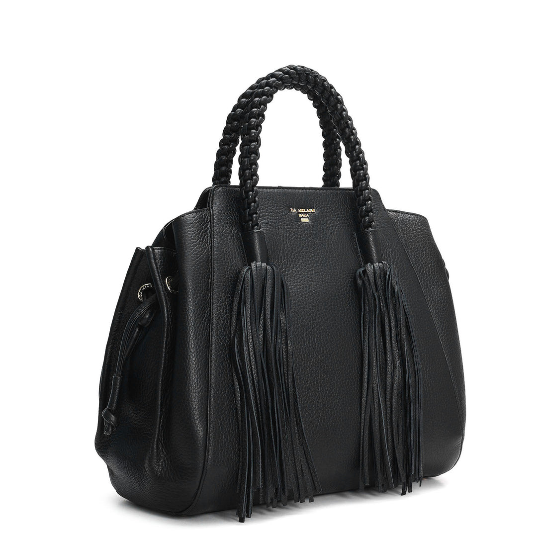 Medium Wax Leather Satchel - Black