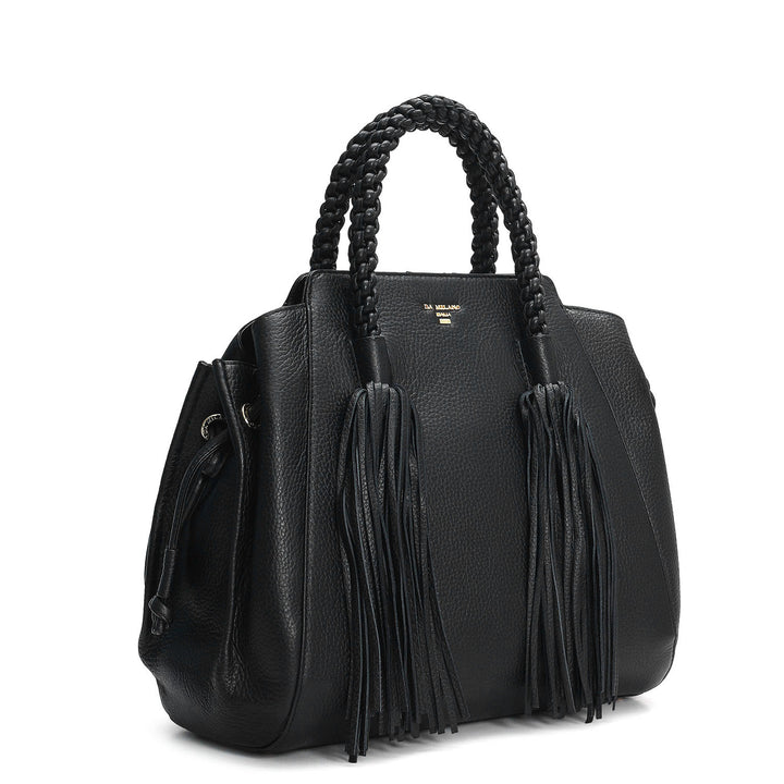Medium Wax Leather Satchel - Black