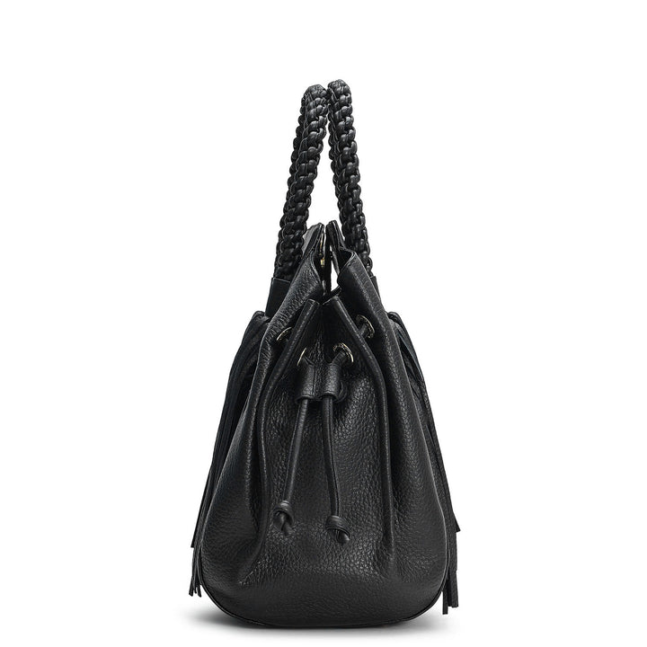 Medium Wax Leather Satchel - Black