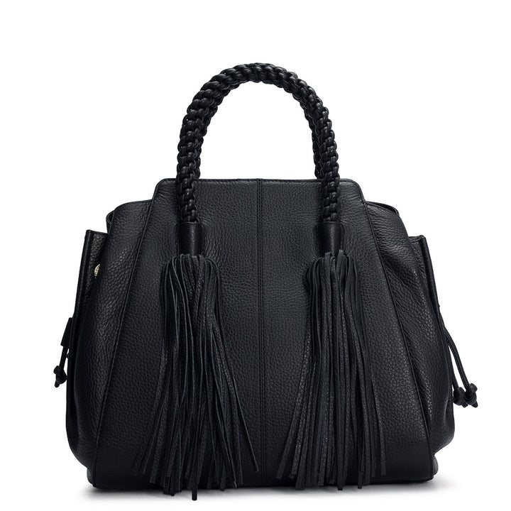 Medium Wax Leather Satchel - Black