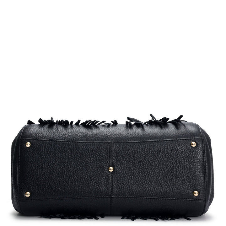 Medium Wax Leather Satchel - Black