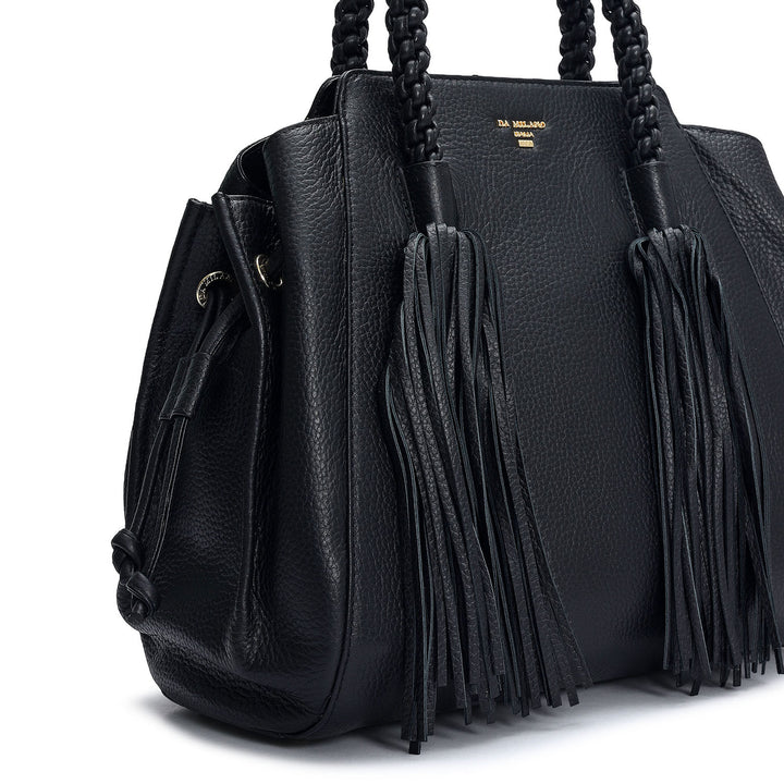 Medium Wax Leather Satchel - Black