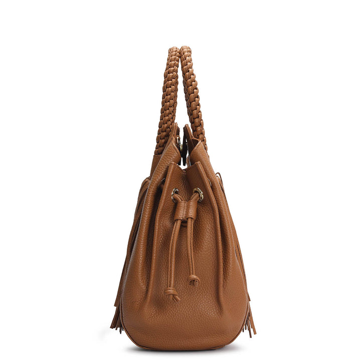 Medium Wax Leather Satchel - Caramel