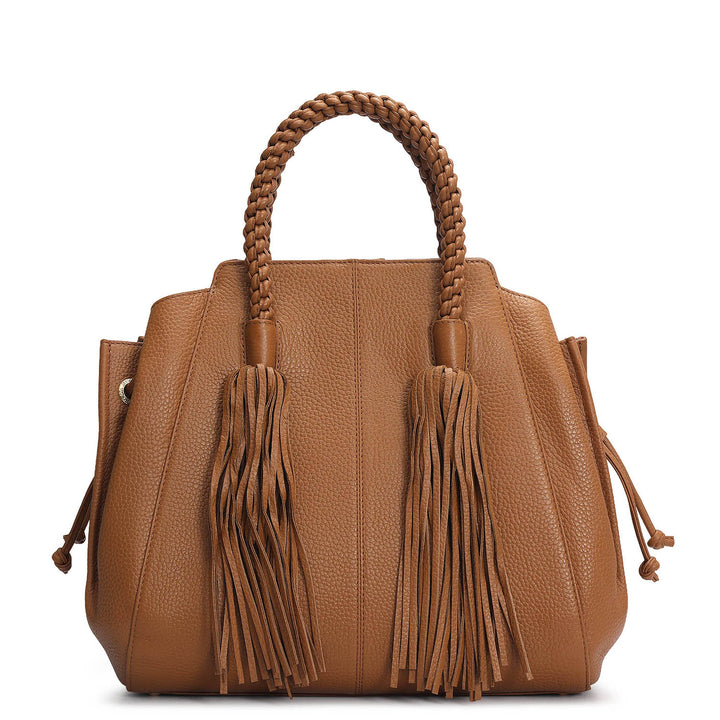 Medium Wax Leather Satchel - Caramel