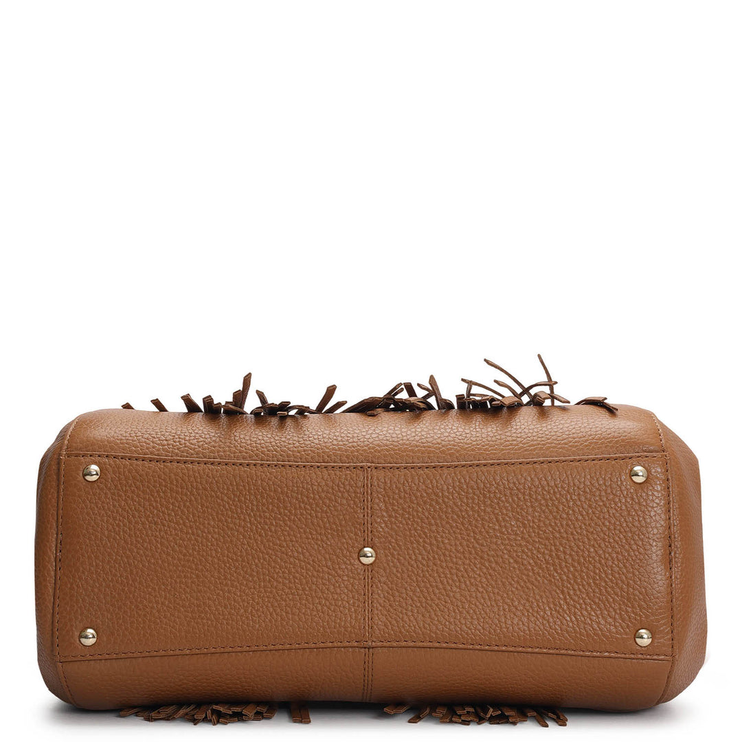 Medium Wax Leather Satchel - Caramel