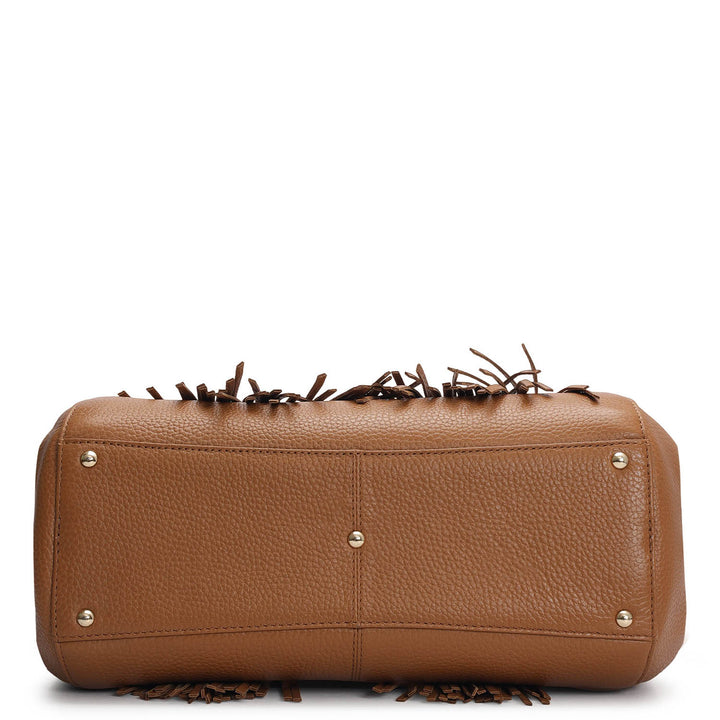 Medium Wax Leather Satchel - Caramel