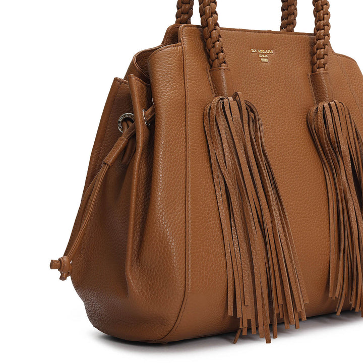 Medium Wax Leather Satchel - Caramel