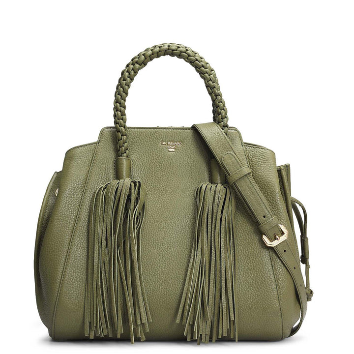 Medium Wax Leather Satchel - Fern